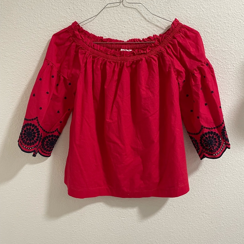 Gap Red Off-Shoulder Embroidered Women's Top